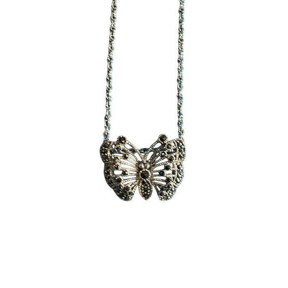 FAS SS Marcasite Butterfly Necklace - Picture 1 of 13